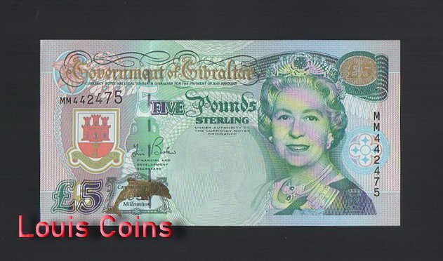 856-1 B856-GIBRALTAR-2000直布羅陀紀念紙幣,5 Pounds Sterling(B)