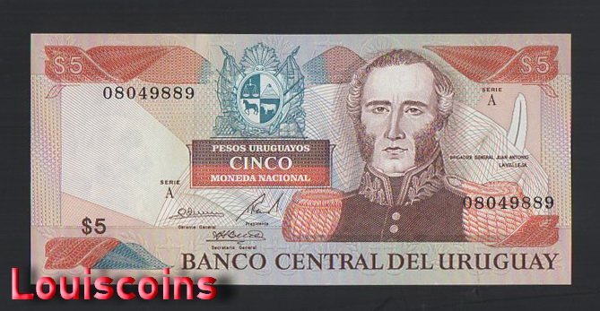 882-1 B882-URUGUAY-ND (1983)烏拉圭紙幣 5 Nuevos Pesos(B)