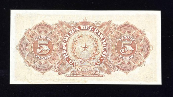 884-2 B884-PARAGUAY-1907巴拉圭紙幣,5 Pesos(O)