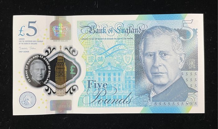 885-1 B885-GREAT BRITAIN-2024英國塑膠鈔票-5 Pounds(953)