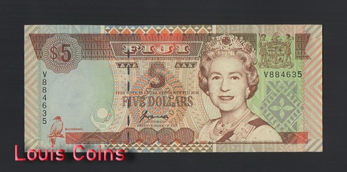 B887-FIJI-ND (2002)斐濟紙幣-5 Dollars(O)
