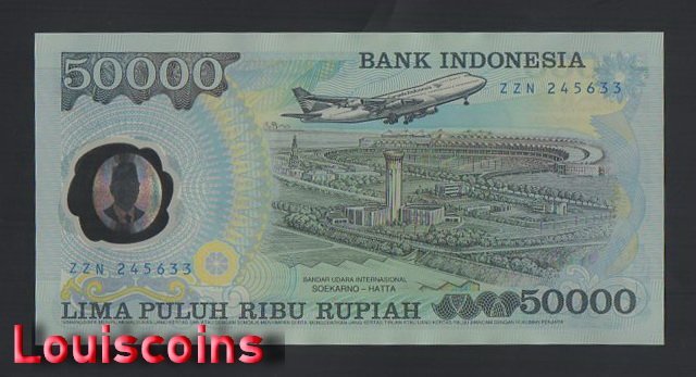 B897-INDONESIA-1993印尼塑膠紀念紙幣-50.000 Rupiah(B)