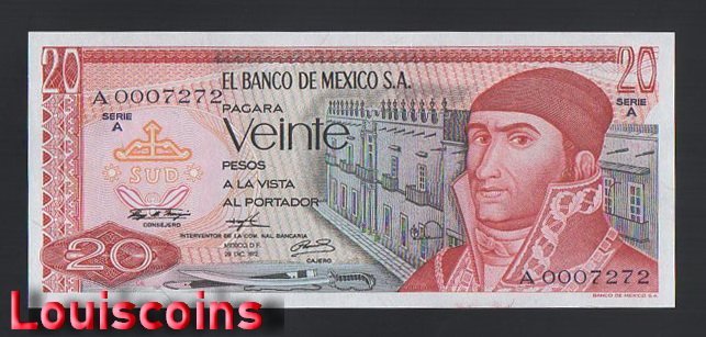 B906-MEXICO-1972-1977墨西哥紙幣,20 Pesos(B)
