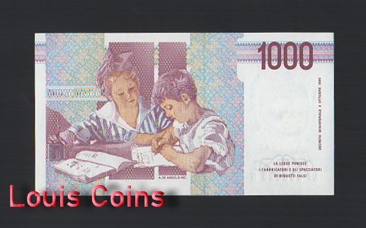 910-2 B910-ITALY-1990義大利紙幣,1000 Lire(608)
