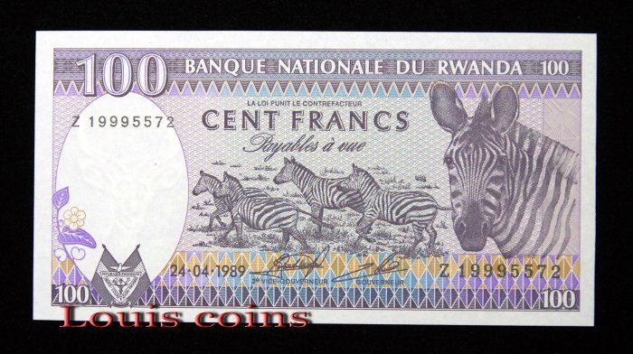 B916-RWANDA-1989盧安達紙幣-100 Francs(479)