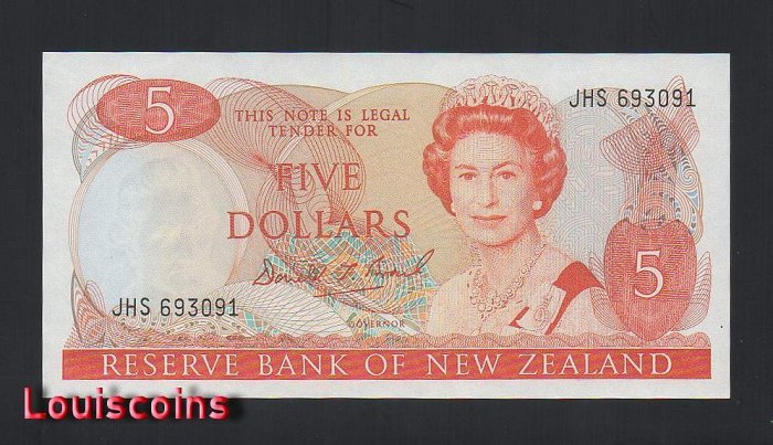 925-1 B925-NEW ZEALAND-1981-92紐西蘭鈔票-5 Dollars(B)