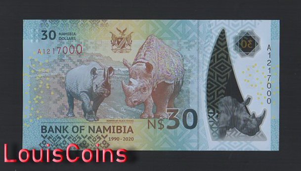 931-2 B931-NAMIBIA-2020納米比亞塑膠紀念紙幣,30 Namibia Dollars(999)