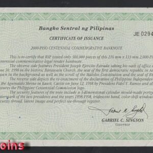 B932-PHILIPPINES-1998菲律賓紀念紙幣-2000 Piso(T)