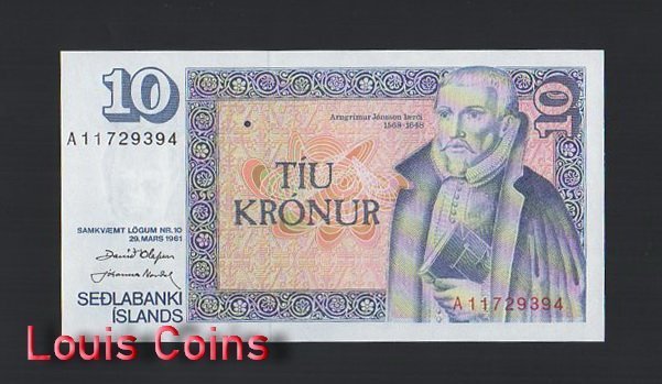 936-1 B936-ICELAND-1961冰島紙幣,10 kronur(553)