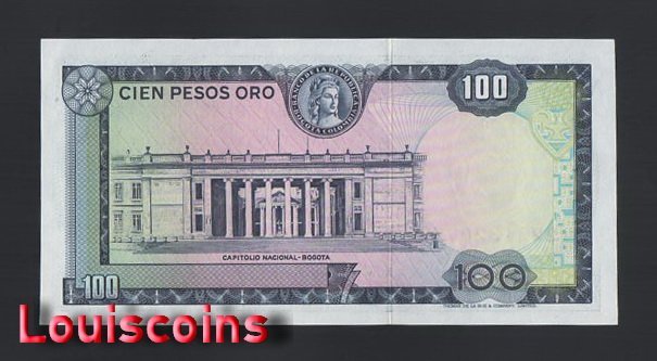B941-COLOMBIA-1974哥倫比亞紙幣,100 Pesos(1341)