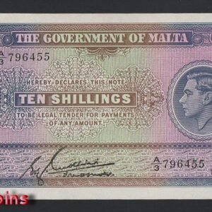 943-1 B943-MALTA-1939馬爾他紙幣-10 Shillings(O)