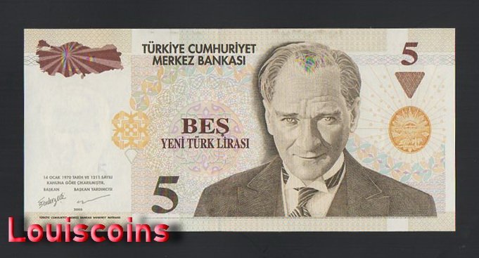 949-1 B949-TURKEY-2005土耳其鈔票-5 Yeni Türk Lirası(B)