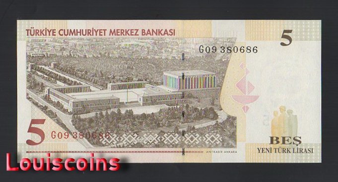 949-2 B949-TURKEY-2005土耳其鈔票-5 Yeni Türk Lirası(B)