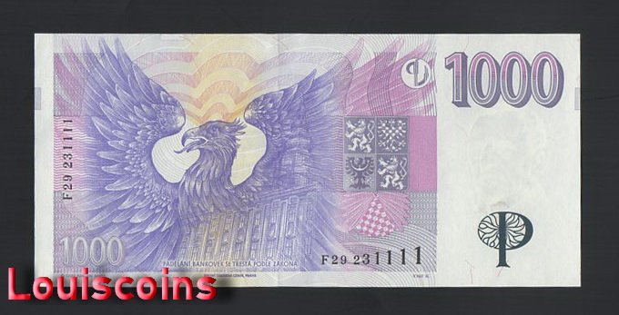 956-2 B956-CZECHIA-1996捷克紙幣,1.000 Korun Českých(B)