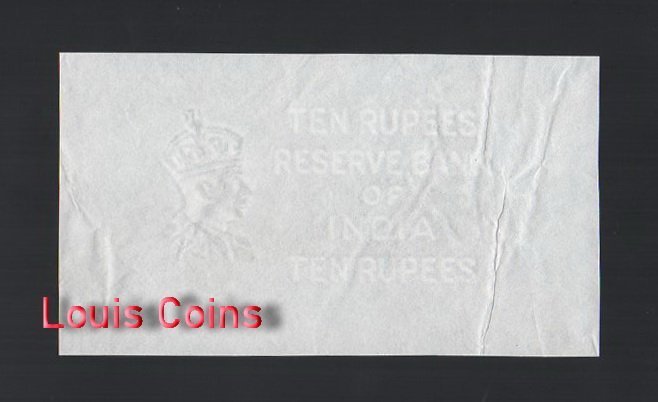 961-1 B961-INDIA-印度浮水印白紙紙幣,10 Rupees(B)