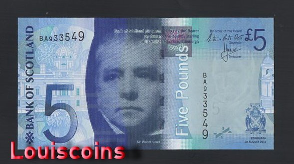 962-1 B962-SCOTLAND-2007-2011蘇格蘭紙幣,5 Pounds(B)