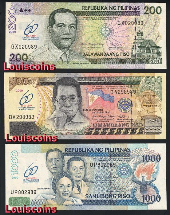 B966-PHILIPPINES-2009菲律賓紀念紙幣-20-1000 Piso六張一套 含冊(T)