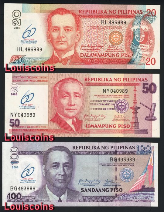 B966-PHILIPPINES-2009菲律賓紀念紙幣-20-1000 Piso六張一套 含冊(T)
