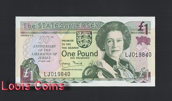 972-1 B972-JERSEY-1995澤西紀念紙幣,1 Pound(463)