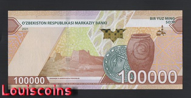 975-2 B975-UZBEKISTAN-2021烏茲別克紙幣100.000 Som(144)
