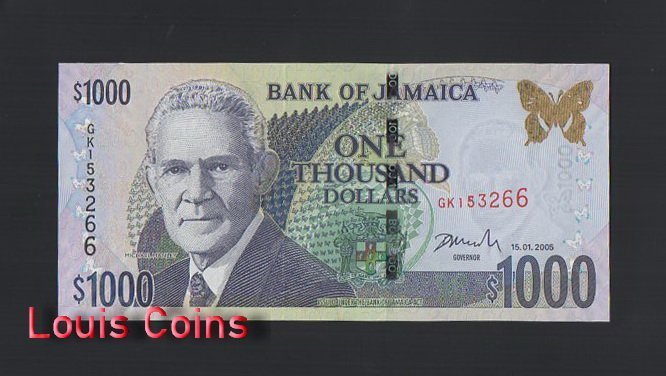976-1 B976-JAMAICA-2005-2021牙買加紙幣,1.000 Dollars(976)