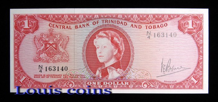 988-1 B988-TRINIDAD & TOBAGO-1964千里達&多巴哥鈔票-1 Dollar(O)