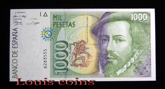 990-1 B990-SPAIN-1992西班牙紙幣 1000 Pesetas(B)