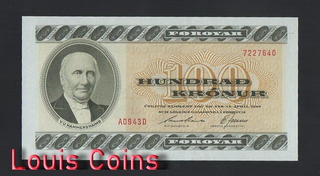 997-1 B997-FAEROE ISLANDS-1949 / 1978-1994法羅群島紙幣(BO)