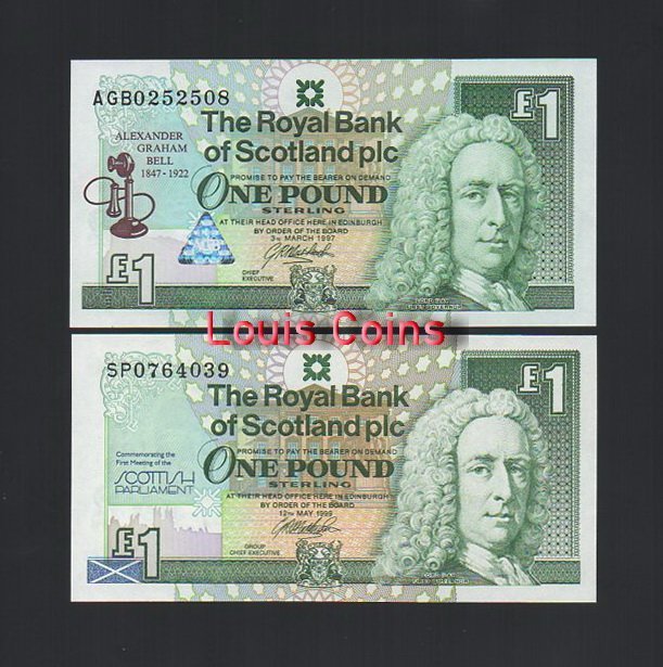 B1031-SCOTLAND-1992.94.97.99蘇格蘭紀念紙幣,1 Pound（4張一標）(636)