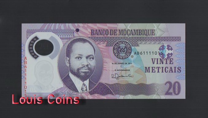 1034-1 B1034-MOZAMBIQUE-2011 & 2017莫三比克塑膠紙幣,20 Meticai(638)