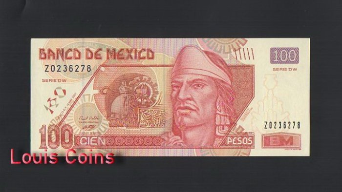 B1061-MEXICO-2000-2009墨西哥紙幣,100 Pesos(BO)