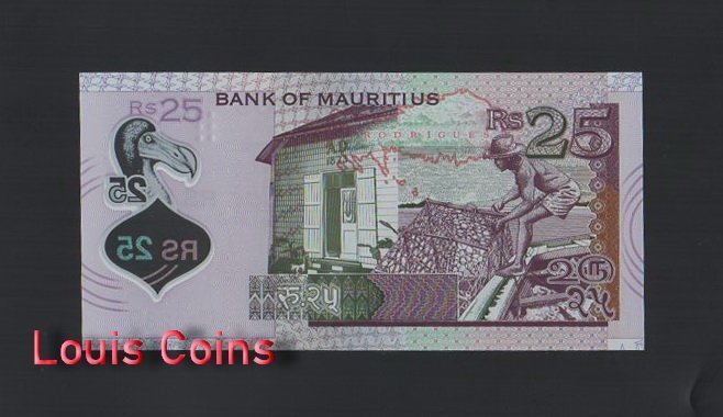 B1068-MAURITIUS-2013毛里求斯塑膠紙幣,25 Rupees(499)