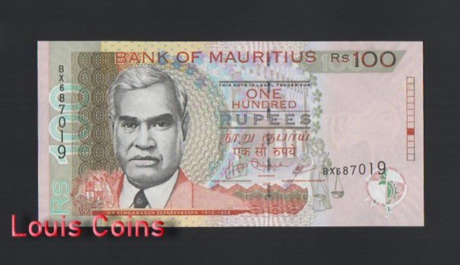 1071-1 B1071-MAURITIUS-2004-2017模里西斯(毛里求斯)紙幣,100Rupees(316)