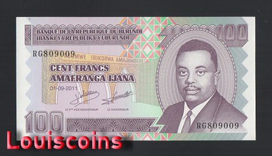 1072-1 B1072-BURUNDI-1993-2007普隆地紙幣,100 Francs(415)