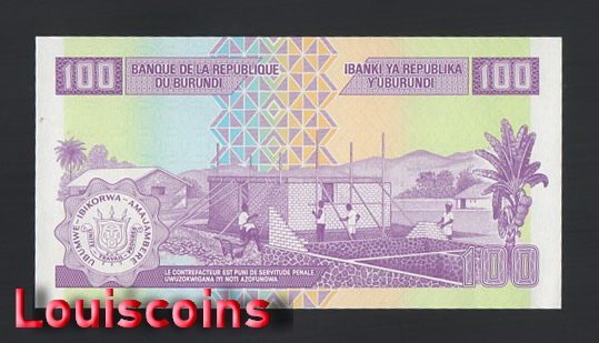1072-2 B1072-BURUNDI-1993-2007普隆地紙幣,100 Francs(415)