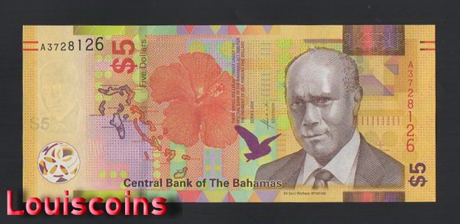1077-1 B1077-BAHAMAS-2020巴哈馬鈔票-5 Dollars(B)