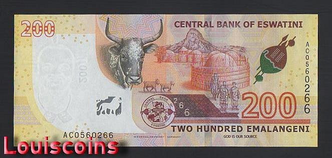 B1086-ESWATINI-2023史瓦帝尼(史瓦濟蘭)紙幣,200 Emalangeni(B)