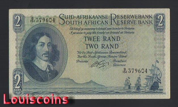 B1094-SOUTH AFRICA-1961-65南非紙幣-2 Rand(O)