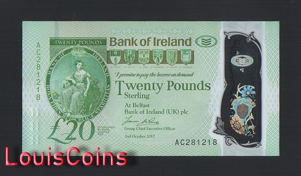B1095-NORTHERN IRELAND-(2017)2020北愛爾蘭塑膠紙幣,20(502)