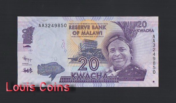1096-1 B1096-MALAWI-2012馬拉威紙幣,20 Kwacha(653)