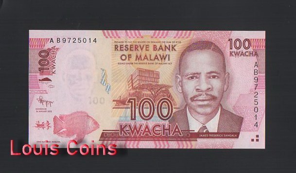 1098-1 B1098-MALAWI-2012馬拉威紙幣,100 Kwacha(656)