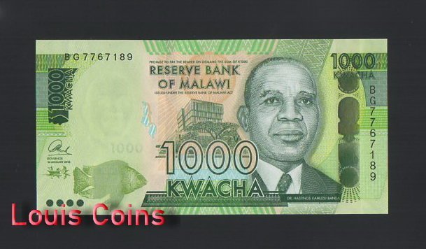 B1101-MALAWI-2016馬拉威紙幣,1000 Kwacha(B)