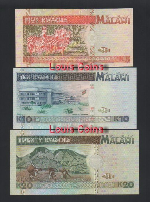 1103-2 B1103-MALAWI-1995馬拉威紙幣,3張一組(B)