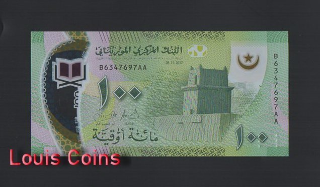 1106-1 B1106-MAURITANIA-2017茅利塔尼亞塑膠紙幣,100 Ouguiya(431)