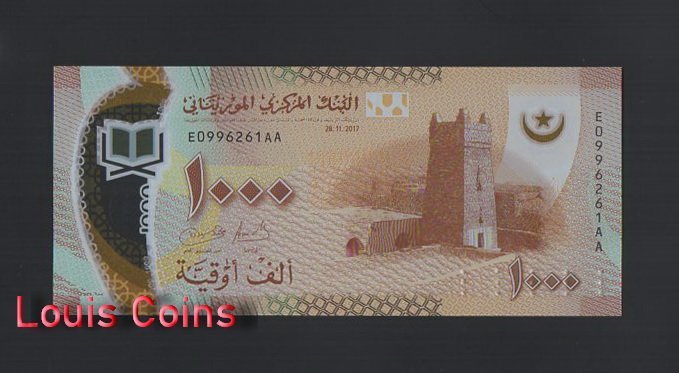 1107-1 B1107-MAURITANIA-2017茅利塔尼亞塑膠紙幣,1000 Ouguiya(353)