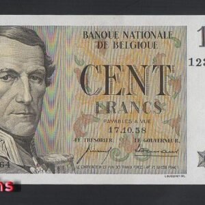 1108-1 B1108-BELGIUM-1952-59比利時紙幣,100 Francs(BO)