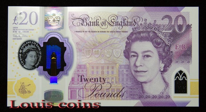 B1112-GREAT BRITAIN-2018(2020)英國塑膠鈔票20 Pounds（822）