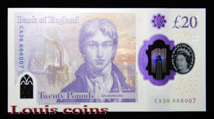 B1112-GREAT BRITAIN-2018(2020)英國塑膠鈔票20 Pounds（822）