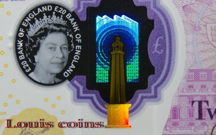 B1112-GREAT BRITAIN-2018(2020)英國塑膠鈔票20 Pounds（822）