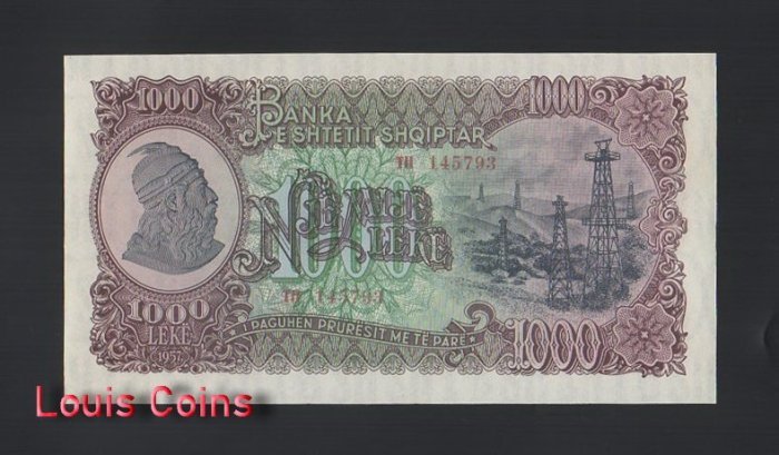 1119-1 B1117-ALBANIA-1957阿爾巴尼亞紙幣,1.000 Leke(409)